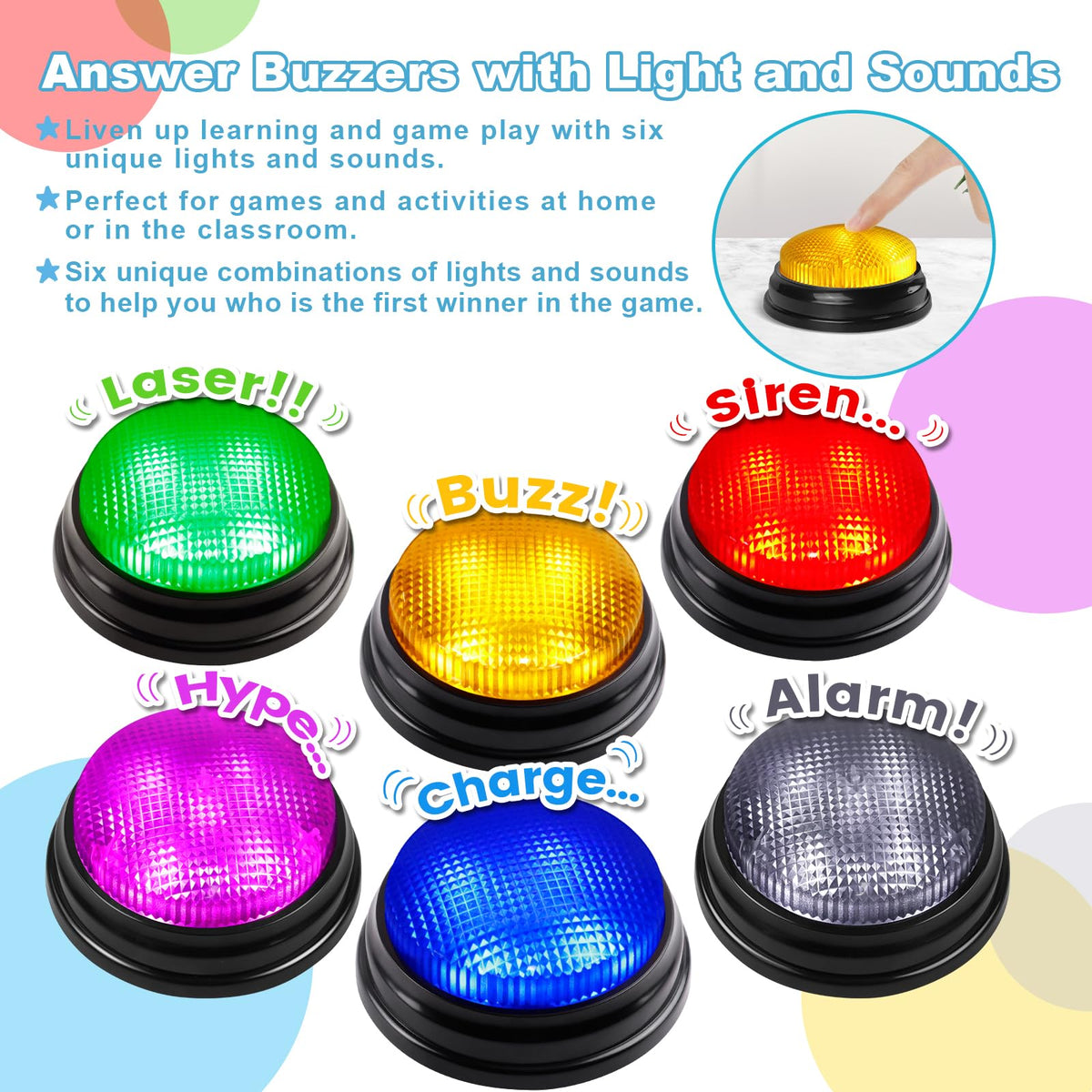 BEAN LIEVE buzzers with yellow button featuring bright 4-LED signals for clear visibility.