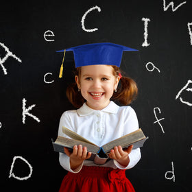 BeapTcely blue grad cap used as a photo prop