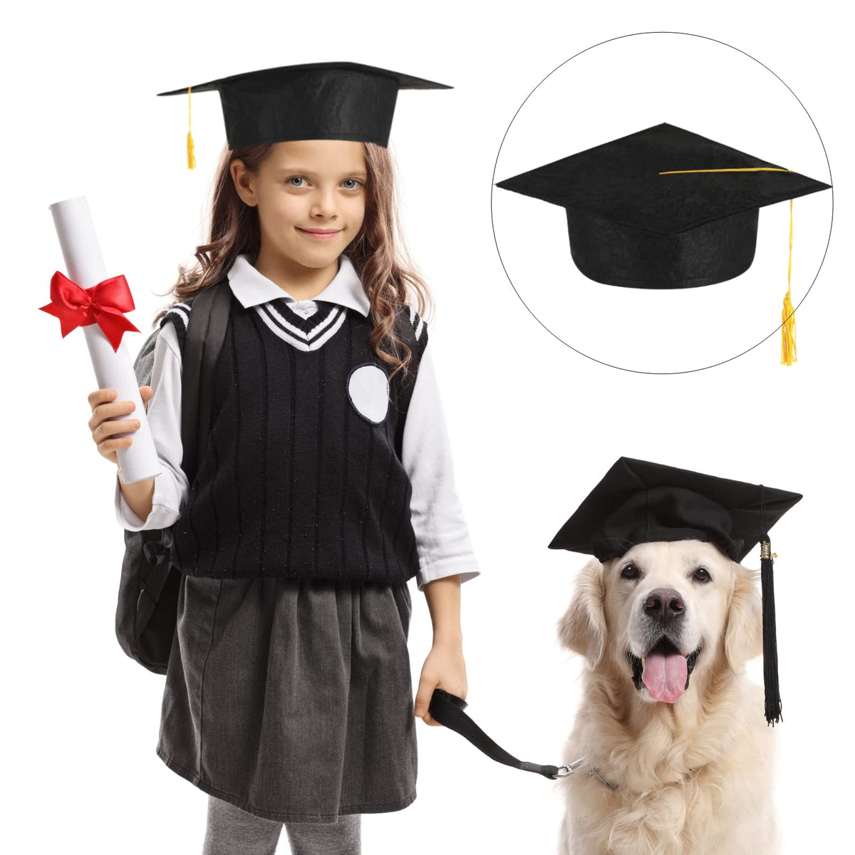 BeapTcely black grad cap prop ideal for stage and photos