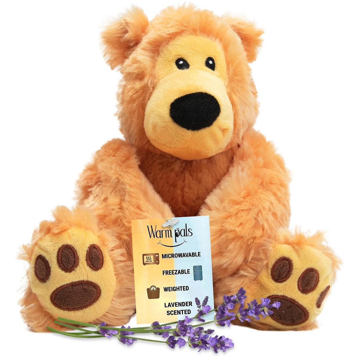 Bear Hugs microwavable plush warms you with a soft hug.