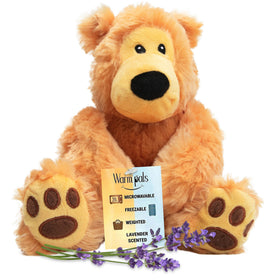 Bear Hugs microwavable plush warms you with a soft hug.