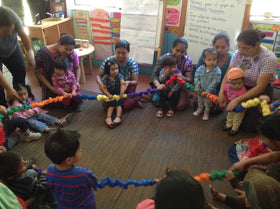 Bear Paw Creek Connect-a-Stretchy Band buckled for flexible group sizes in classrooms.