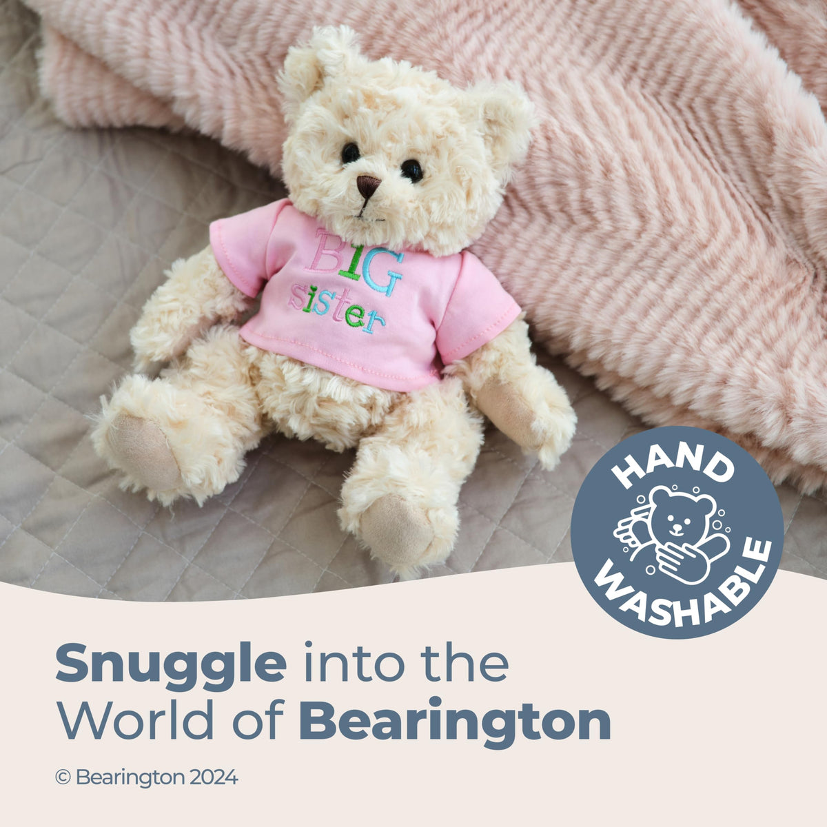 Bearington Big Sister Teddy Bear face close-up radiates warmth and charm.