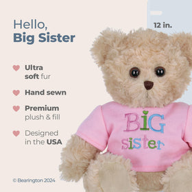 Bearington Big Sister Teddy Bear close-up shows soft plush fur inviting cuddles.