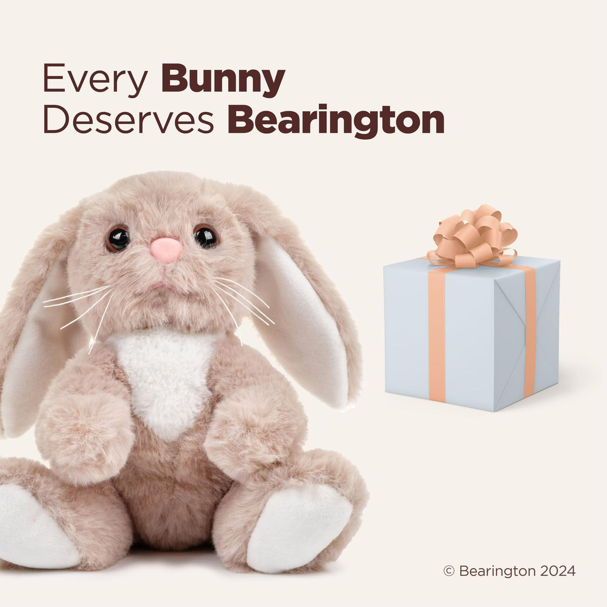 Bearington Boomer gift-ready bunny sitting charmingly for baby showers.