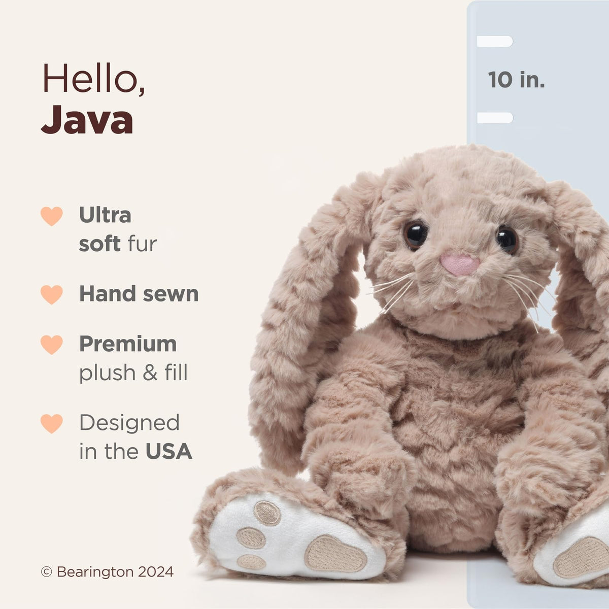 Bearington Bunny plush - long ears detail for imaginative play.