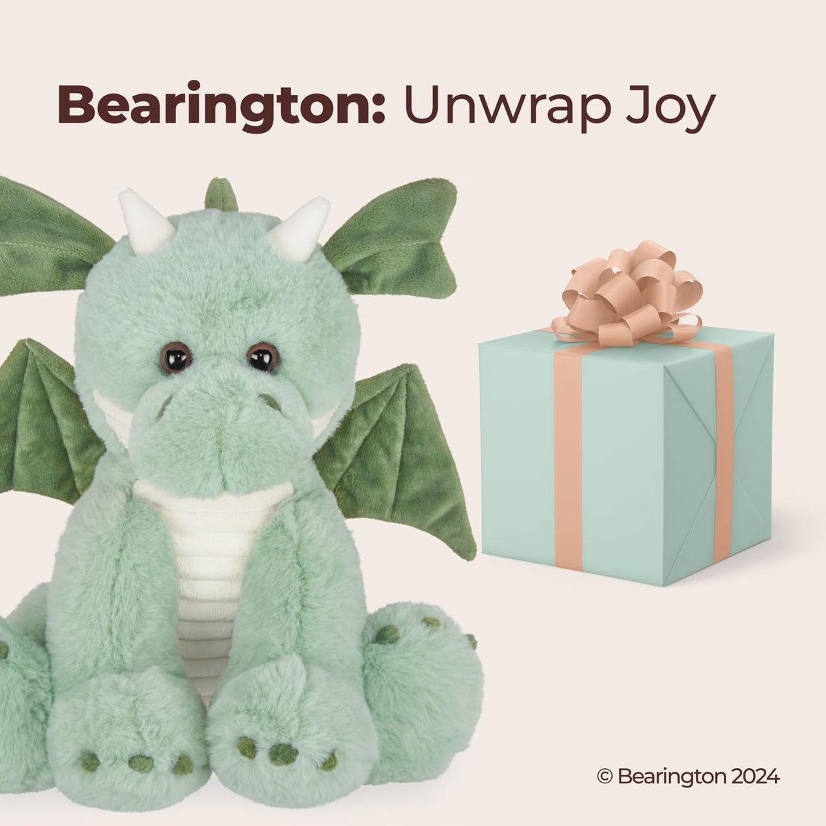 Bearington Burnie dragon in a cute seated pose for display and cuddling.