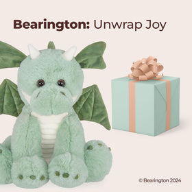 Bearington Burnie dragon in a cute seated pose for display and cuddling.