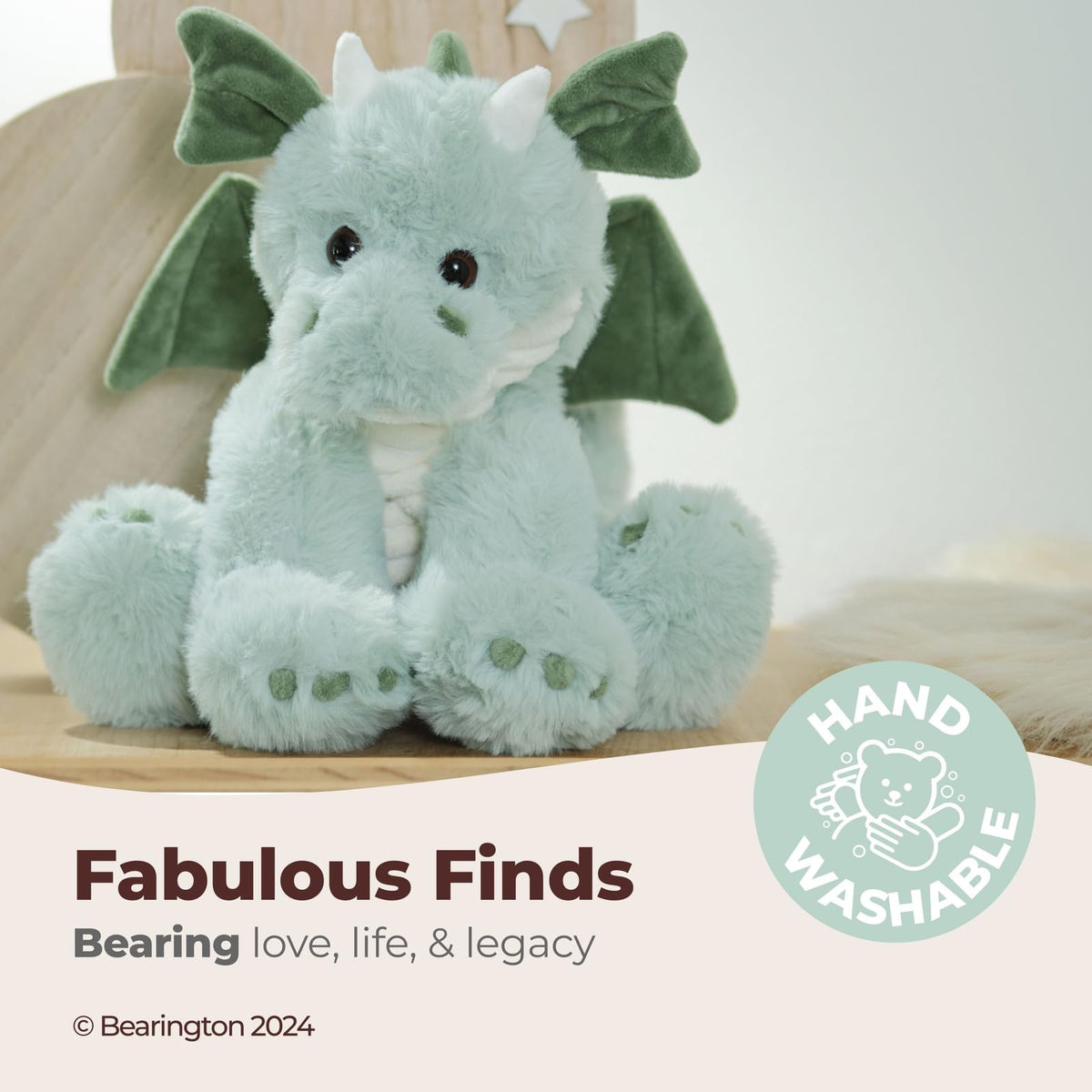 Bearington Burnie plush dragon with velour wings for imaginative play and fantasy.