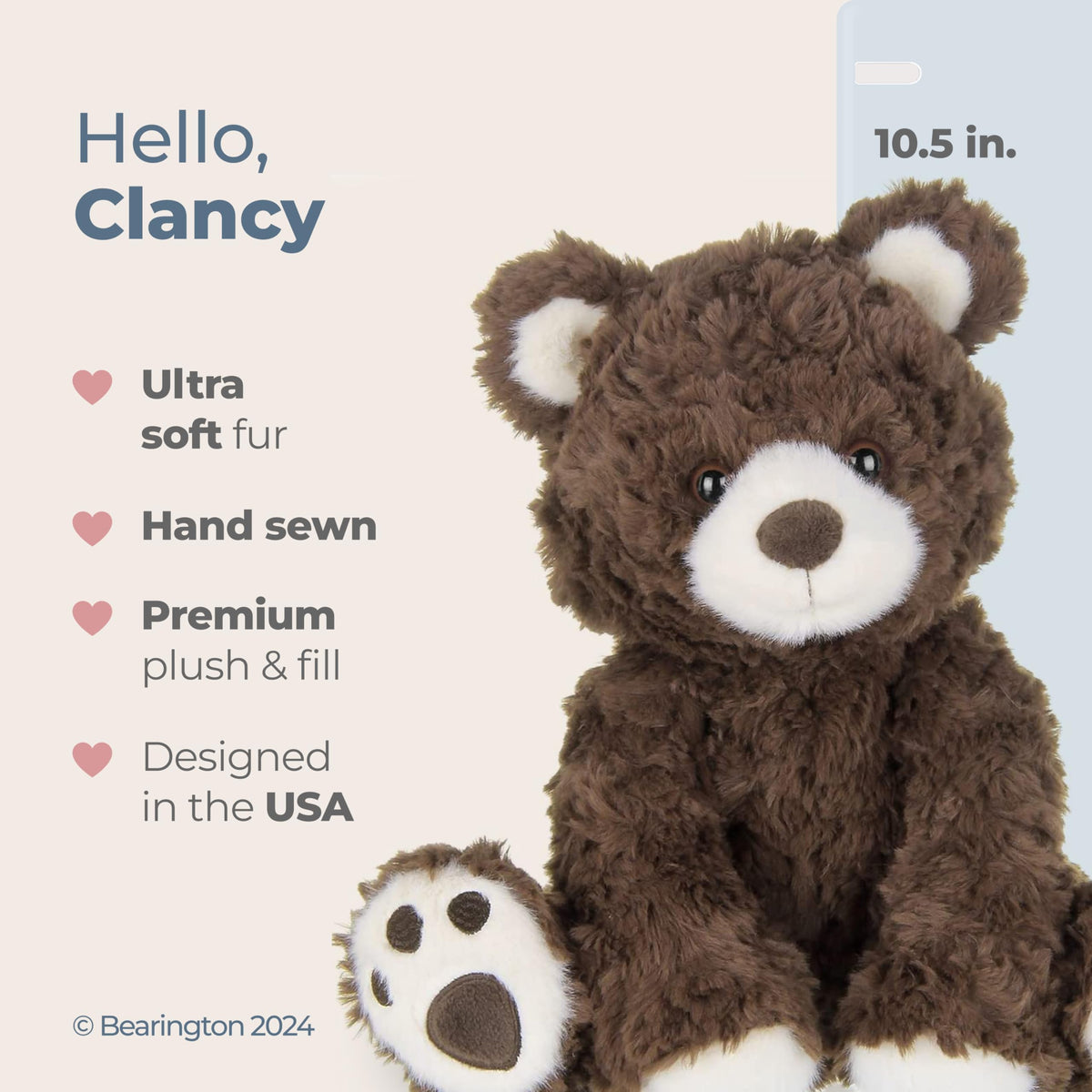 Bearington Clancy teddy close-up showing soft plush fabric for comforting hugs.