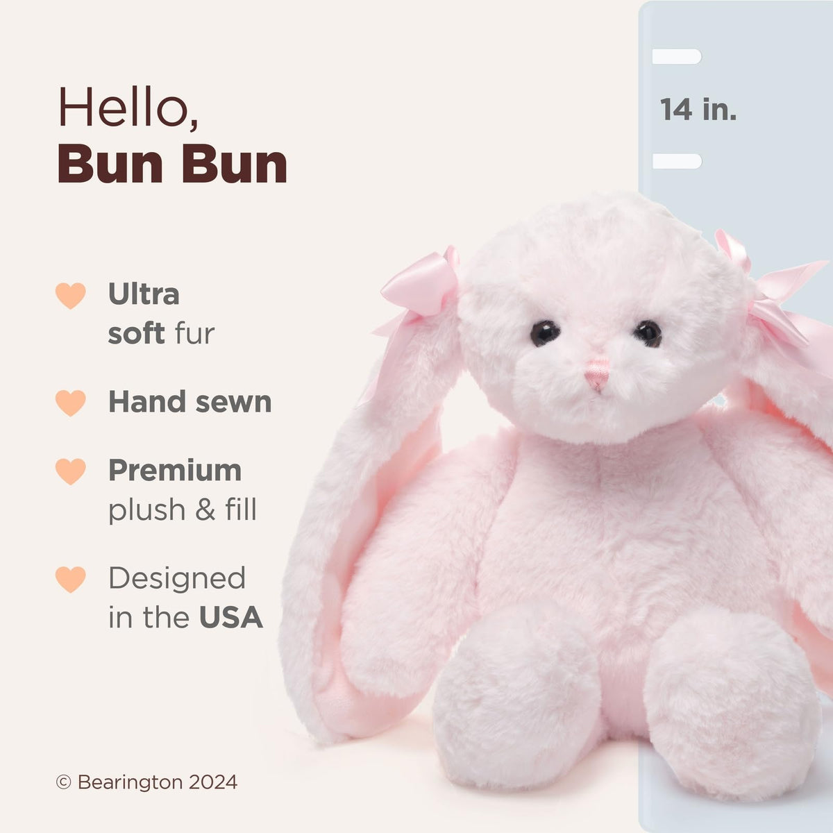 Bearington 14 inch bunny fluffy fur close up highlighting soft texture for comforting hugs