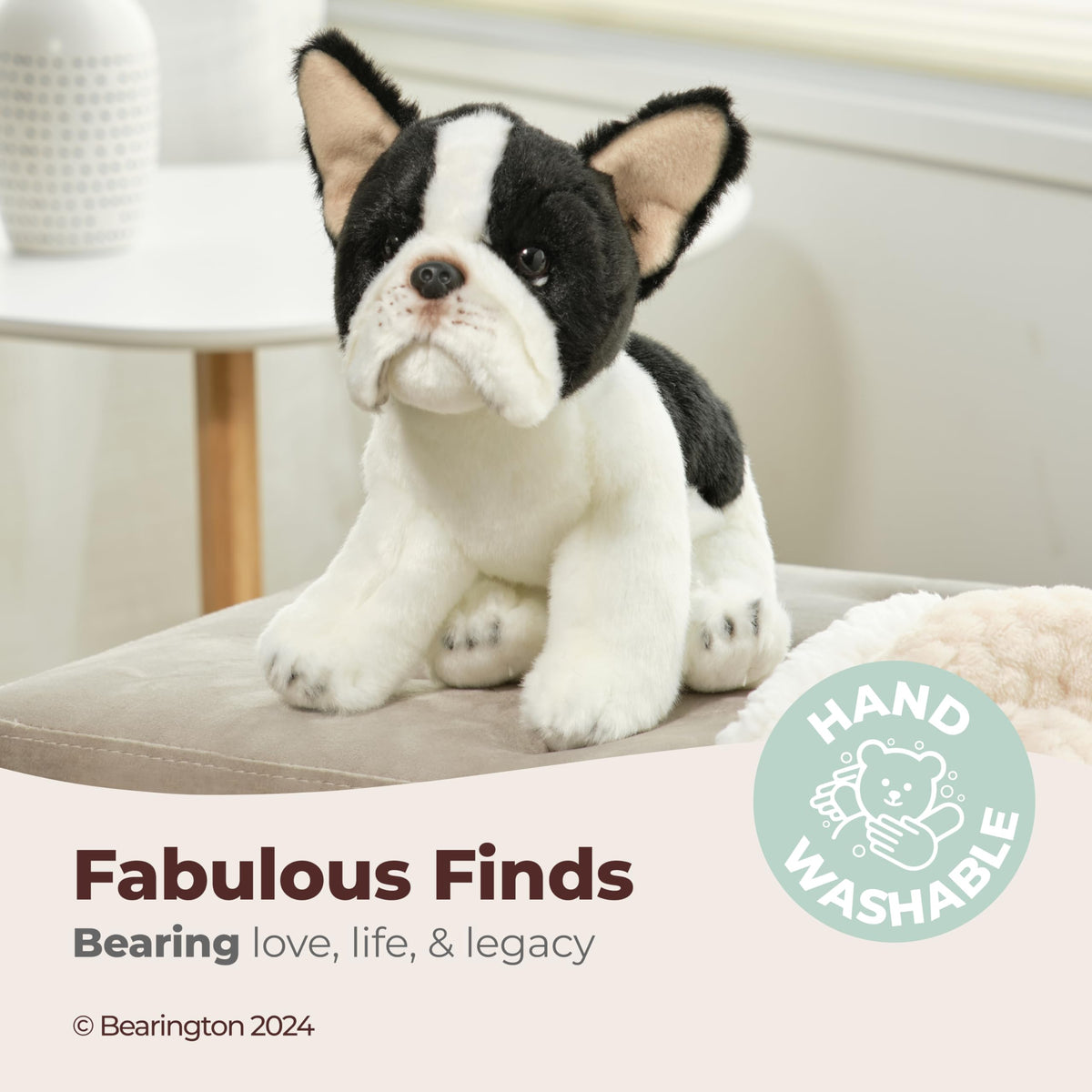 Bearington Collection Oliver the French Bulldog plush hugging pose, perfect cuddle buddy