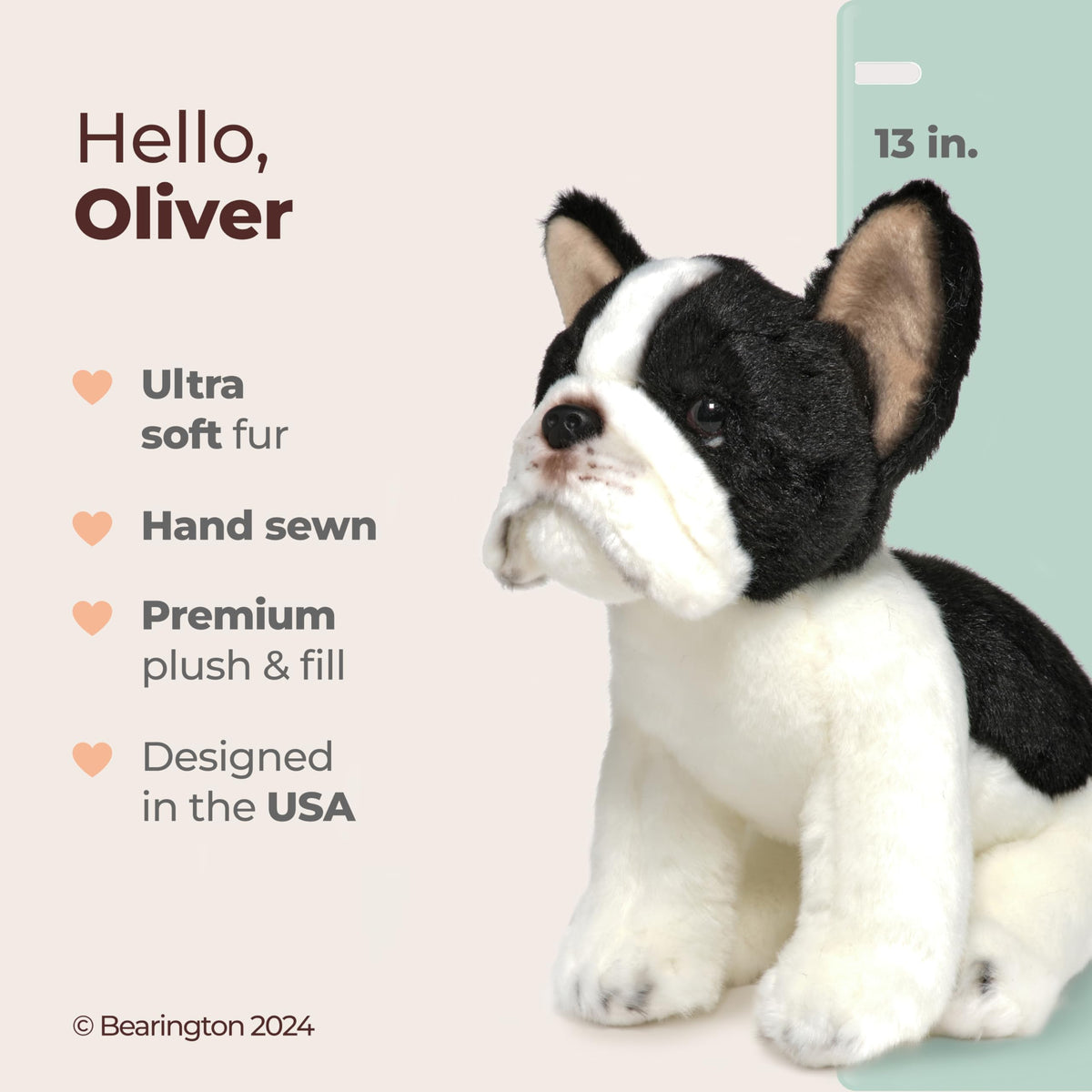Bearington Collection Oliver the French Bulldog plush sleeping pose, ideal bedtime companion