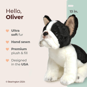 Bearington Collection Oliver the French Bulldog plush sleeping pose, ideal bedtime companion