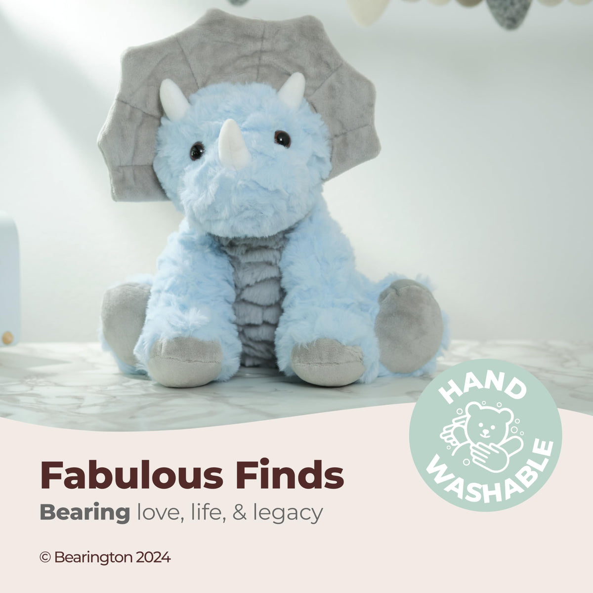 Bearington Collection Triceratops plush during kids playtime.