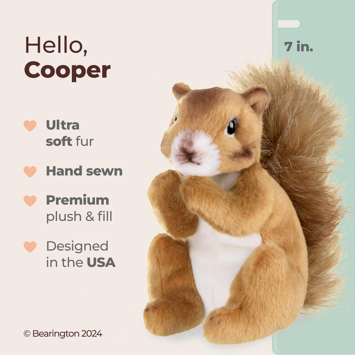 Cooper Squirrel plush with soft fur, inviting touch for bedtime routines