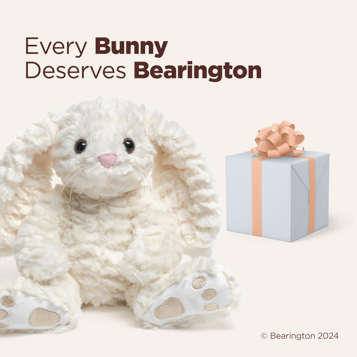 Bearington Creamy white bunny toy brings soft textures to playtime.