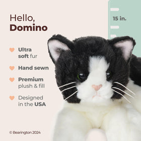Bearington Domino tuxedo cat plush highlights classic black and white pattern for stylish decor