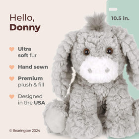 Bearington Donny with scruffy fur texture and inviting donkey appearance for cuddles.