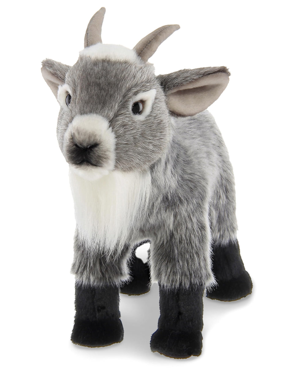 Bearington Garret Goat plush with realistic 12-inch size and weighted body for lifelike posing.