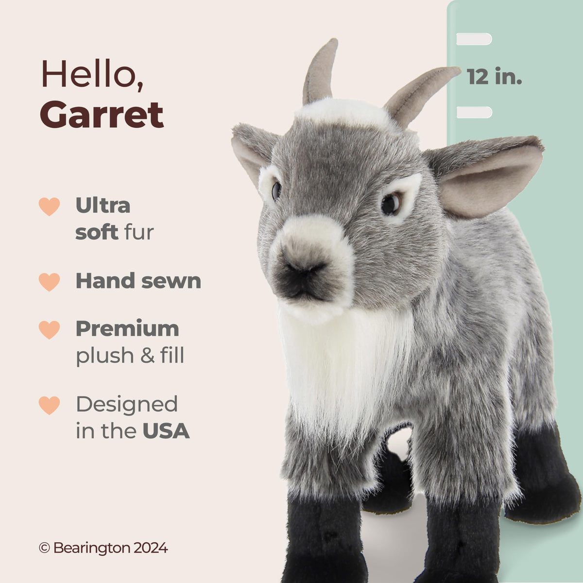 Soft fur on the Bearington Garret Goat enhances cuddle appeal and collectibility.
