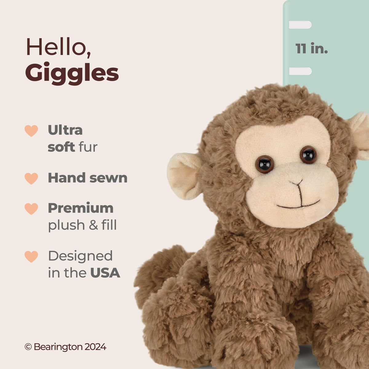 Bearington Giggles monkey plush face with adorable expression for bedtime moments.