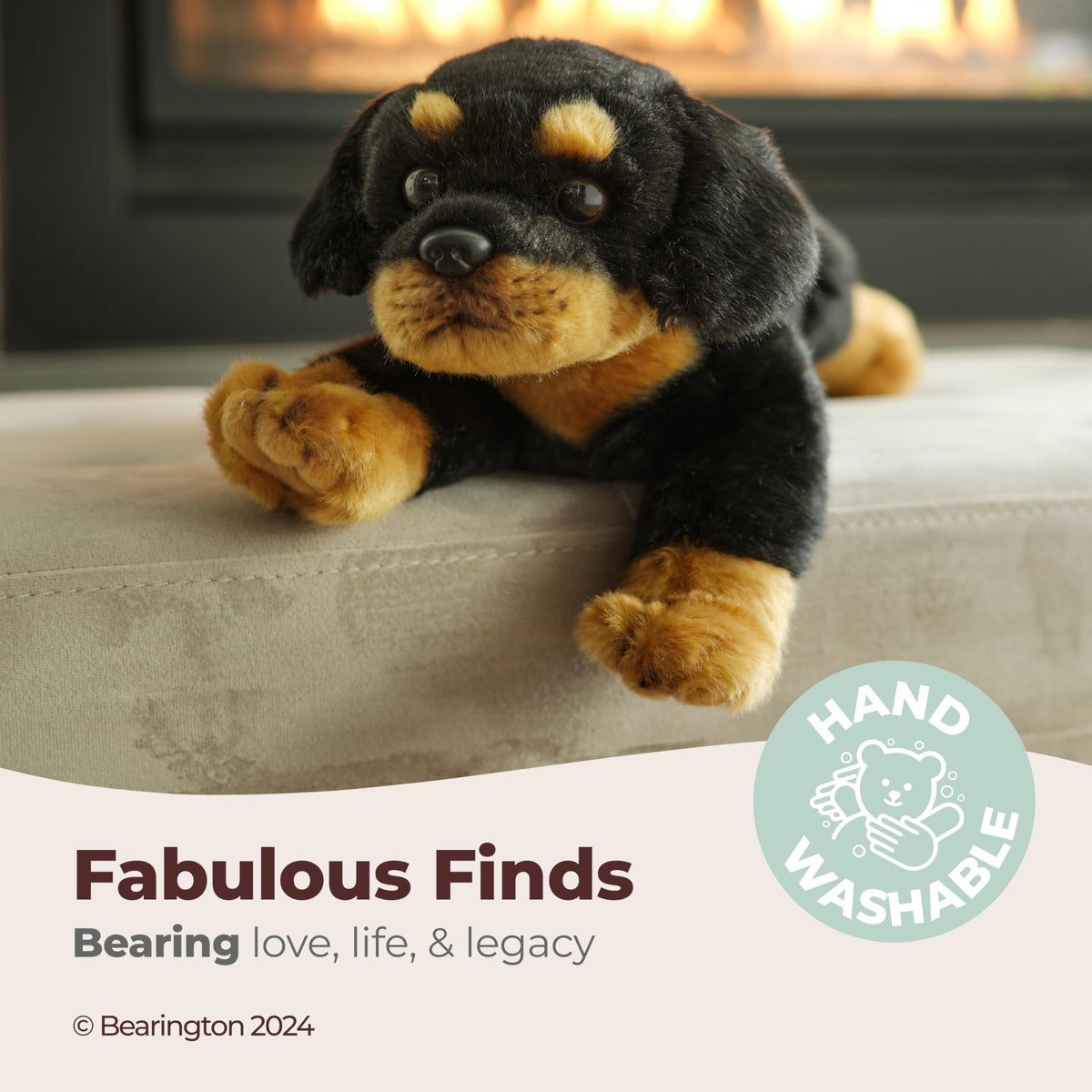Bearington Gunner rottweiler plush face detail highlights lifelike expression.