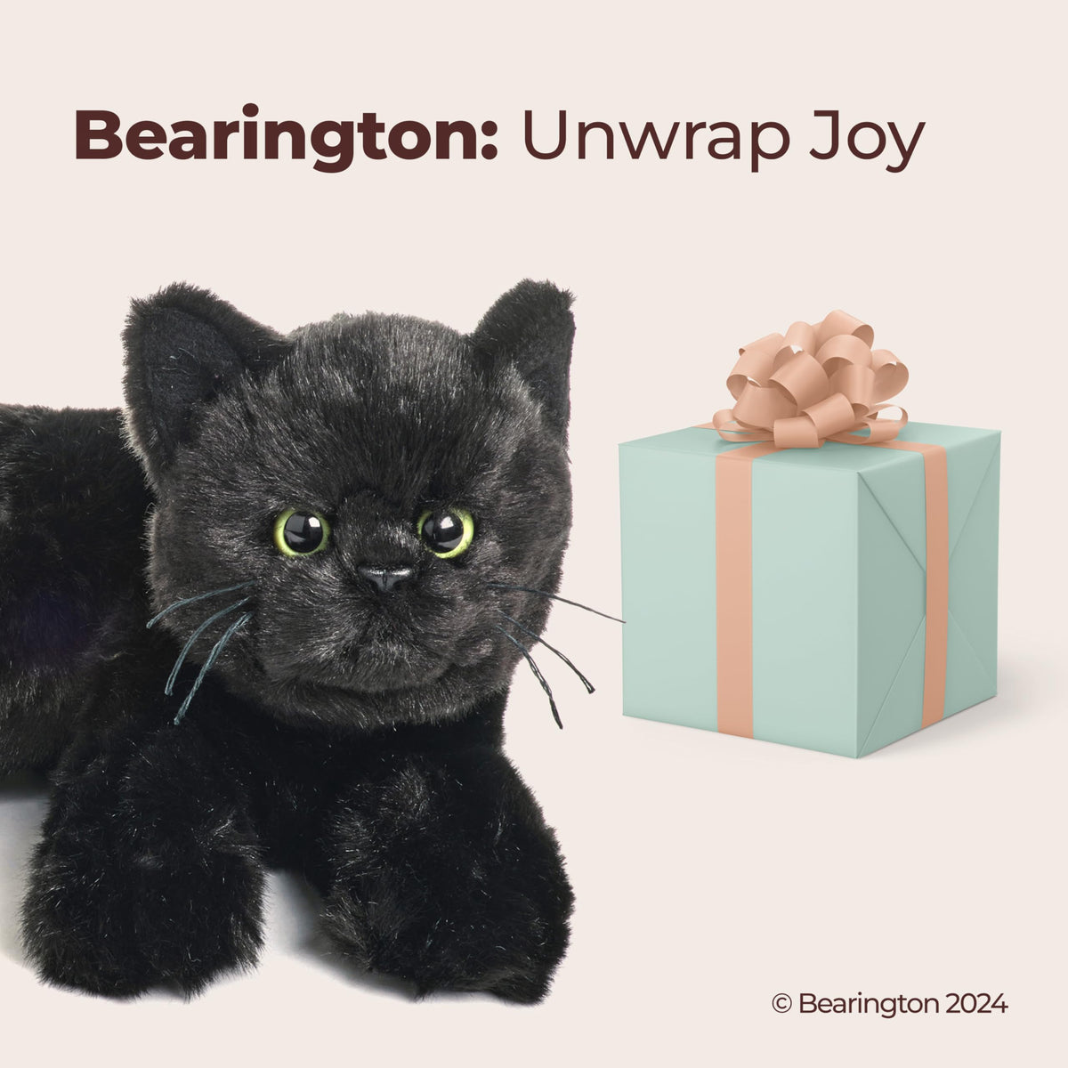 Bearington Jinx black cat plush bedtime snuggle soft fur for toddlers