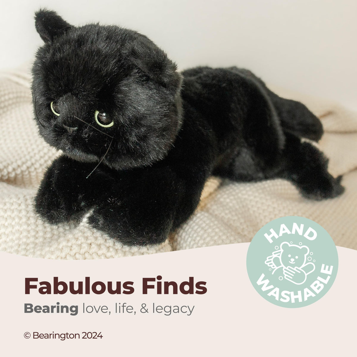 Bearington Jinx black cat plush whiskers add lifelike detail for cuddly routines