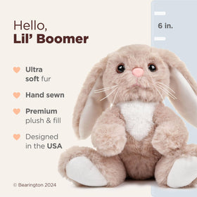 Bearington Lil' Boomer 6-inch bunny, closeup showing detailed stitching for durable play.