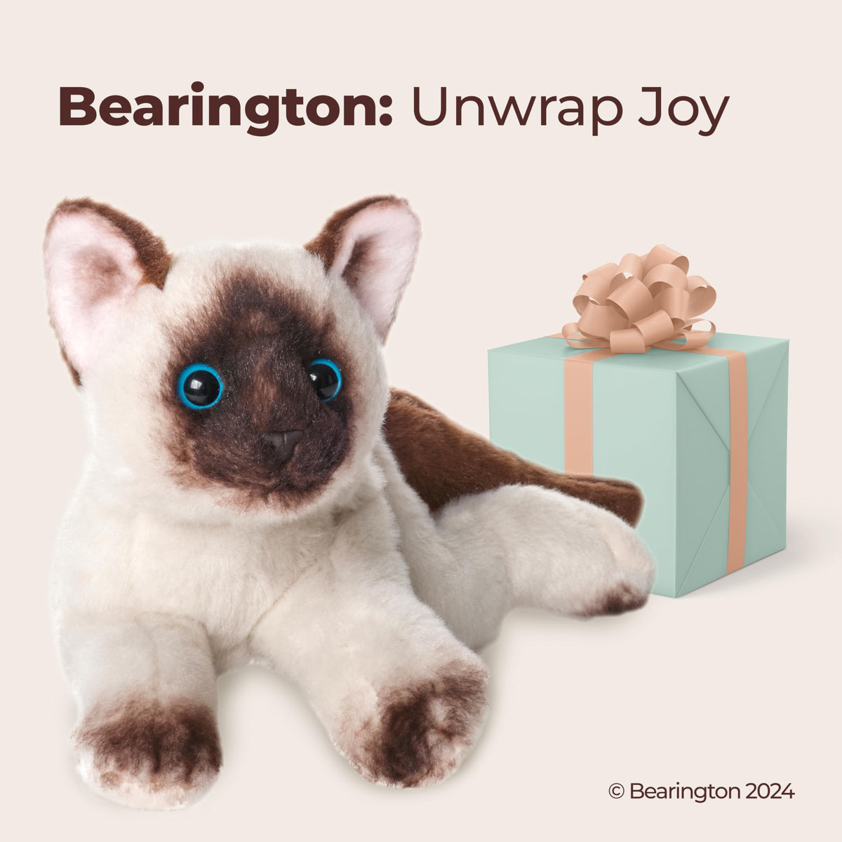 Bearington Lil’ Cleo plush shows realistic Siamese features for display.