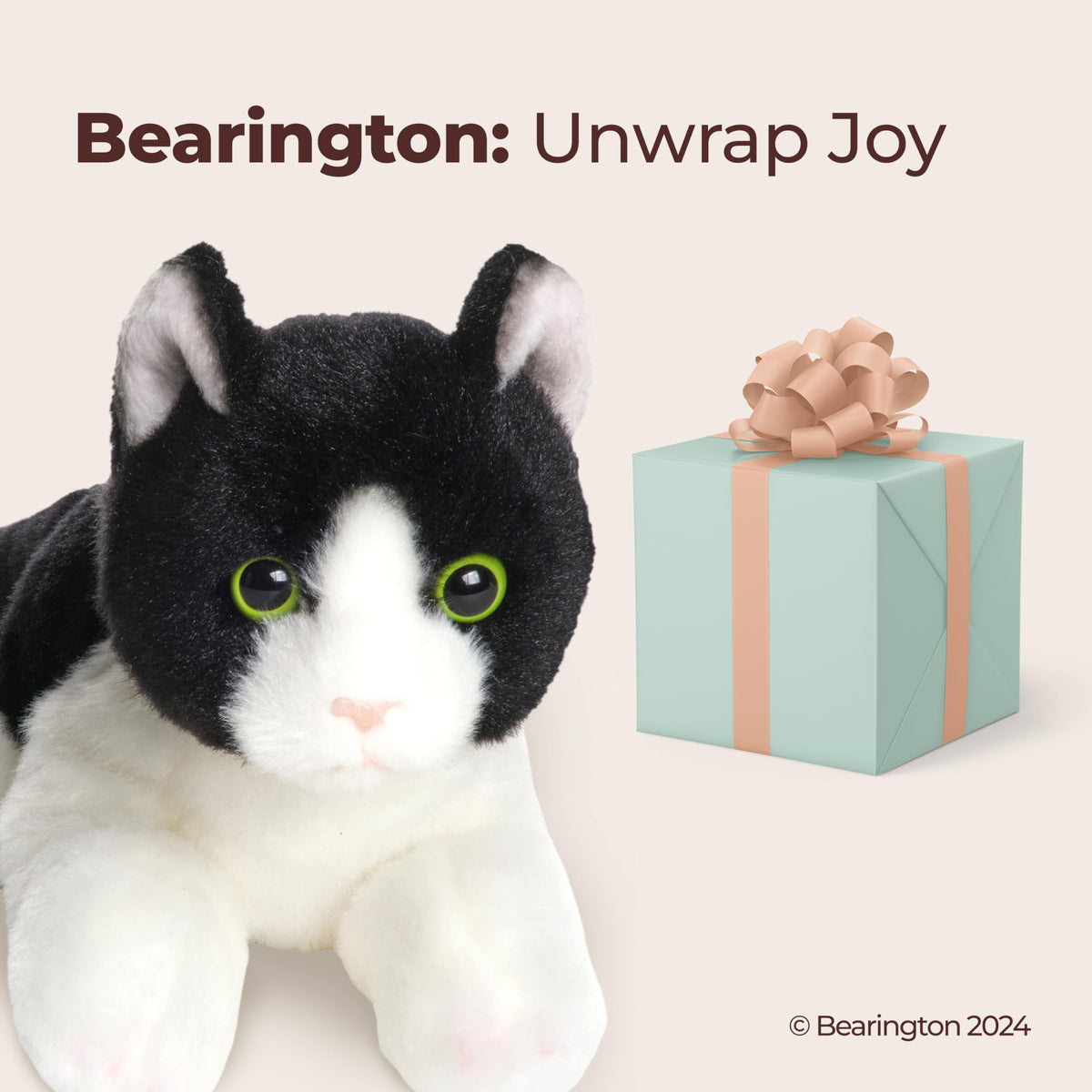 Bearington Lil’ Domino’s black and white tuxedo look suits collectors and cat lovers.
