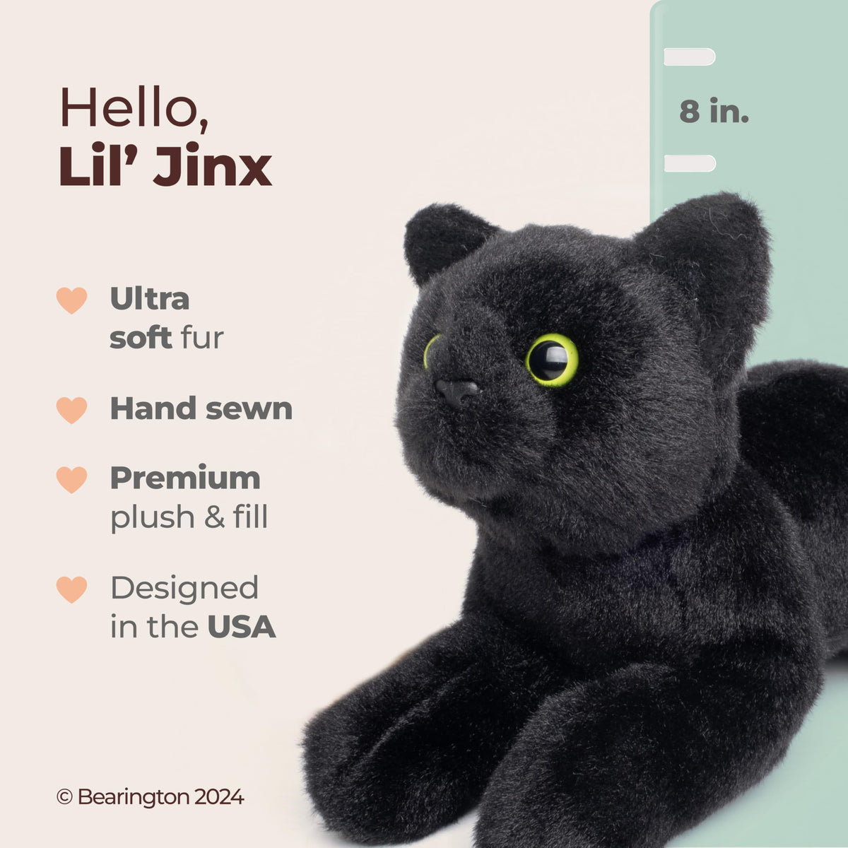 Bearington Lil' Jinx plush showcases realistic fur texture and lifelike details.