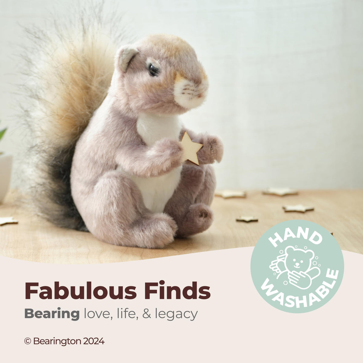 Bearington Lil' Peanut Squirrel shows precise stitching for lasting play
