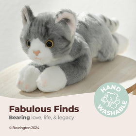Bearington Lil' Socks cat soft gray fur, soothing cuddle toy for kids.