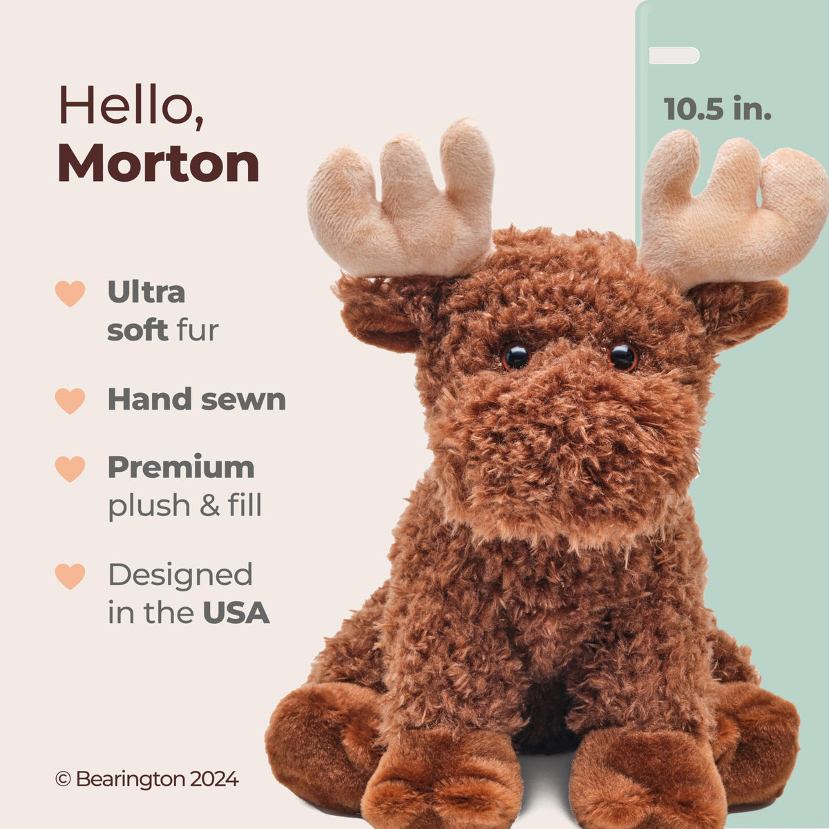 Bearington Morton moose plush close-up shows soft fur and craftsmanship.