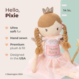 Bearington Pixie hanging on a door as a playful bedroom decor accent