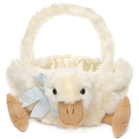 Bearington Quack yellow duck Easter basket 13in with soft plush fabric for gentle cuddles