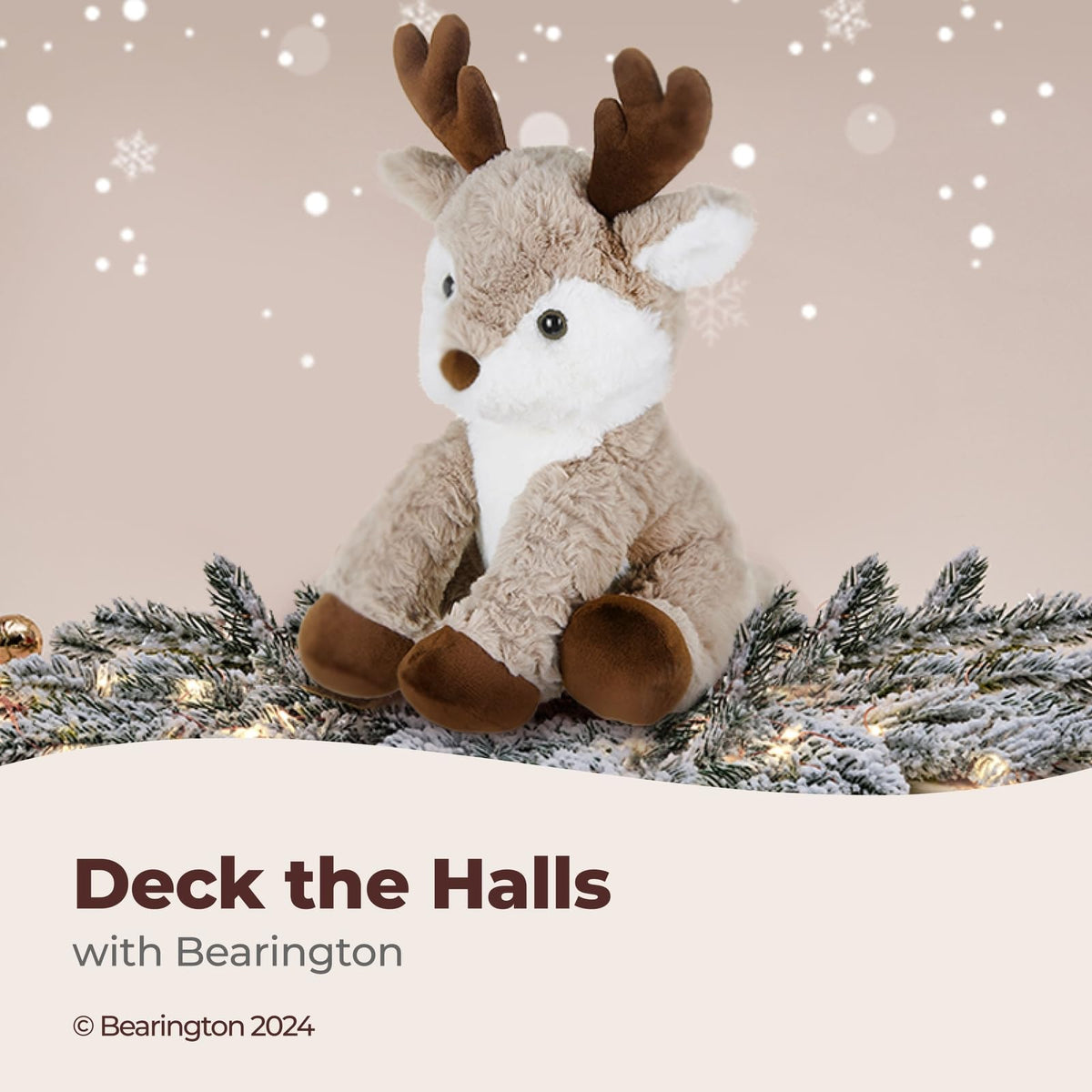 Bearington Reiny huggable body resting in a child’s arms for warmth.
