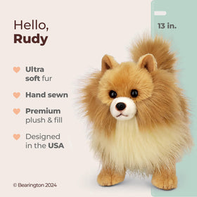 Rudy plush with soft fur invites gentle cuddles and comforting playtime.