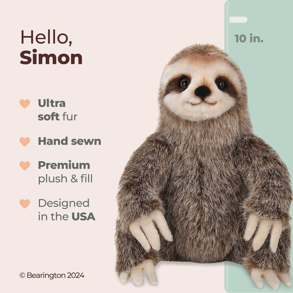 Bearington Simon sloth soft faux fur provides a plush, comforting texture for kids