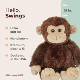 Bearington Swings Monkey snuggle plush with lifelike features for babies.