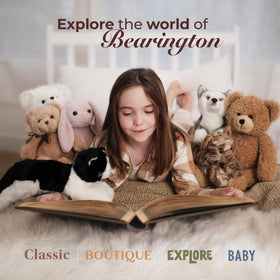 Bearington Tabby decorative plush adds warmth to bedrooms and shelves.