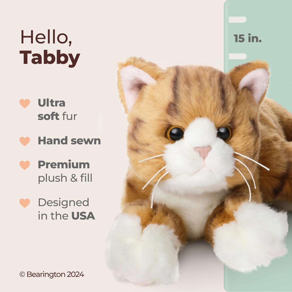 Bearington Tabby soft fur plush showcases realistic stripes for cozy bedtime.