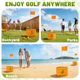 Bearwill Golf Bucket Game balls and flags add colorful, engaging play.
