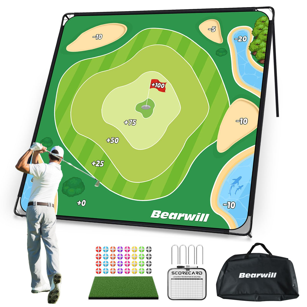 Bearwill Golf Chipping 6x6ft mat assembled for stable indoor and outdoor play.