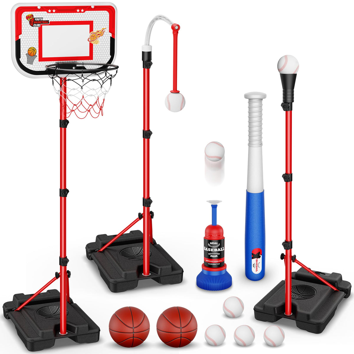 Beauwow 4-in-1 basketball hoop adjustable height supports growing kids during play.