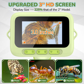 BEBANG kids microscope with 8-LED lighting highlights textures on leaves and coins