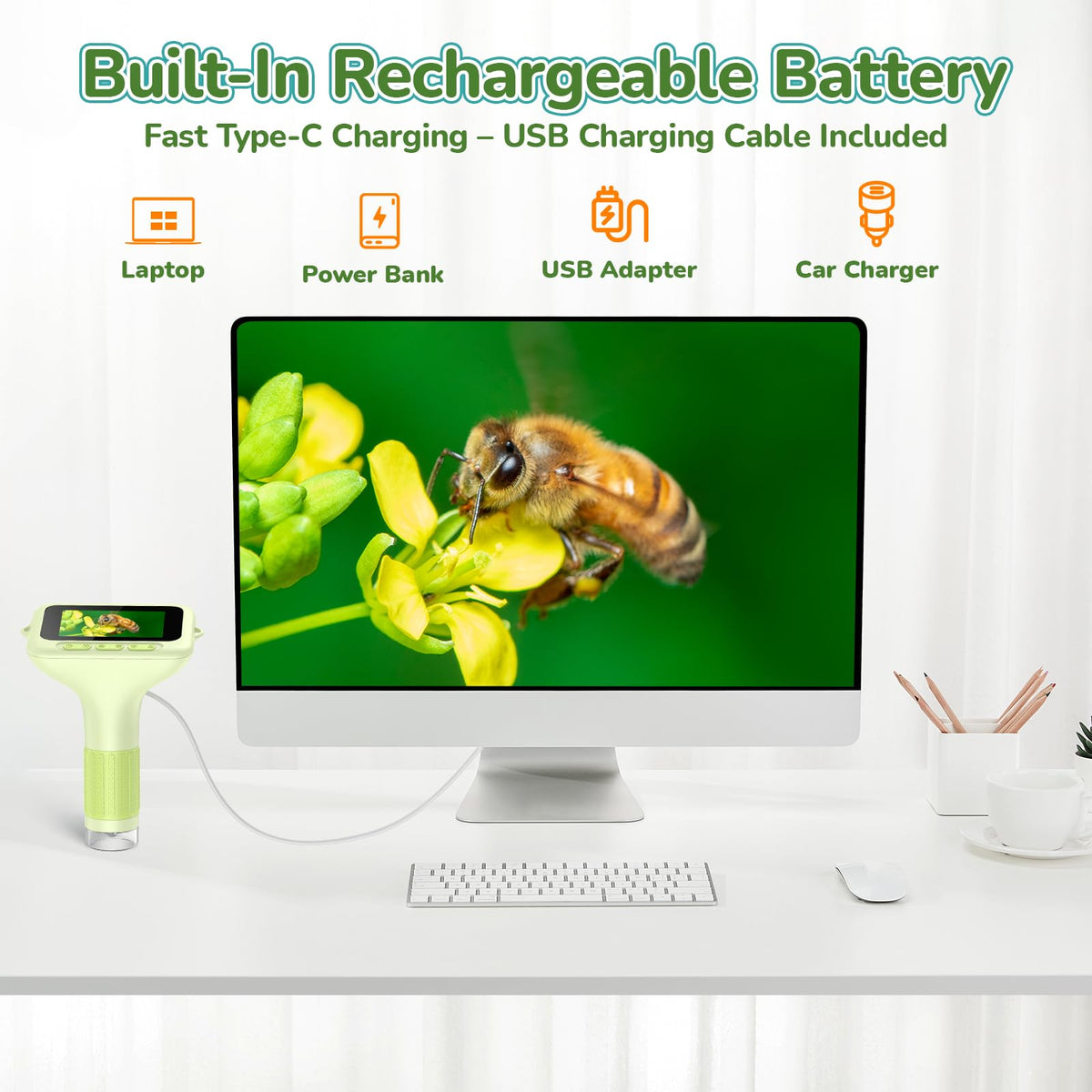 BEBANG pocket-friendly microscope connects to a computer for larger displays
