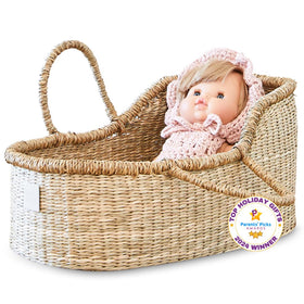BEBE BASK premium doll bassinet in seagrass with luxe mattress for dolls